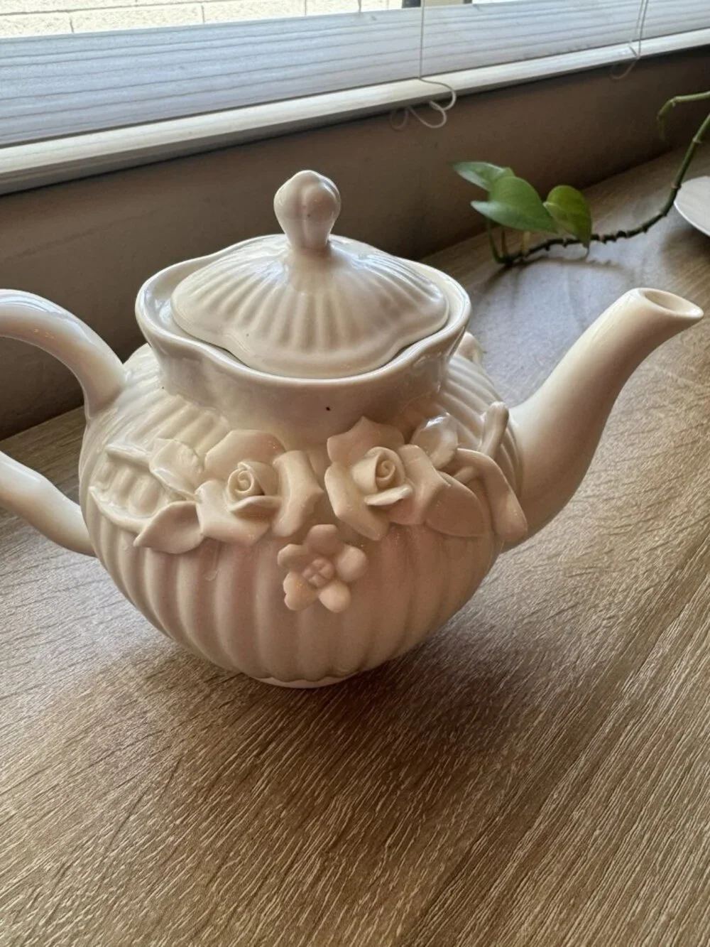 Graces Tea Ware Collection Teapot White Floral Glazed  Porcelain  24 oz.